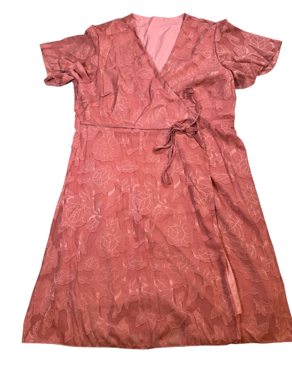 NWT Cupshe Wrap Dress Size XL Dusty Rose Floral Textured A-Line